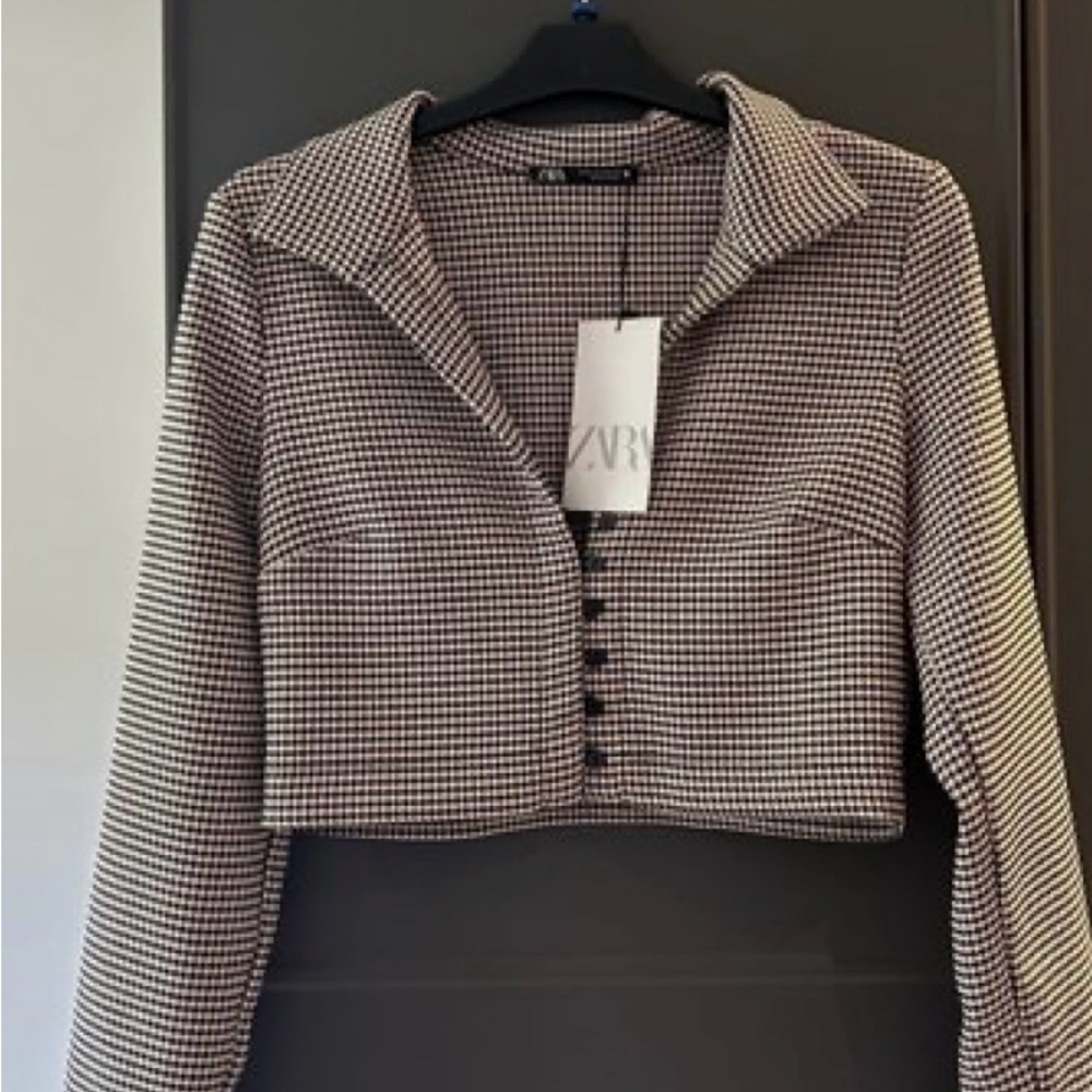 Zara Blazer Black and Beige Gingham Button-Down